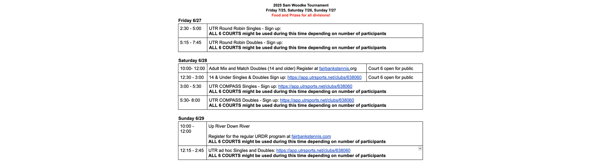 Sam Woodke Tournament 7/25-27